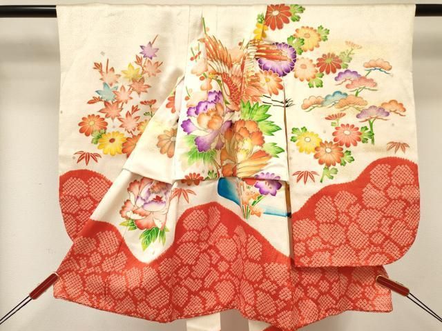 平和屋着物 七五三 女の子 ３歳 祝着 三つ身 駒刺繍 絞り 飛鶴花文 金銀彩 ma