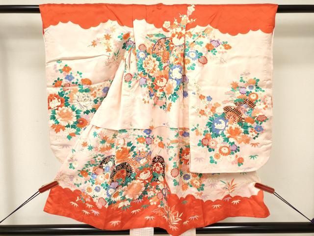 平和屋着物 七五三 女の子 ３歳 祝着 三つ身 襦袢付き 鼓花文 金彩 ma