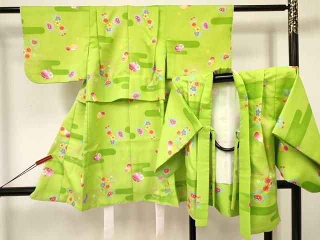 平和屋着物 七五三 女の子 ３歳 祝着 三つ身 羽織セット 鈴 エ霞吉祥花文 洗える着物 ma