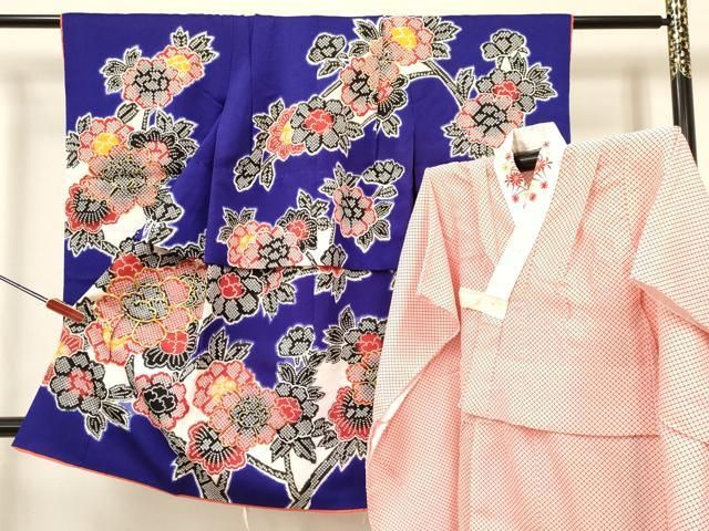 平和屋着物 七五三 女の子 ３歳 祝着 三つ身 襦袢 無双仕立て セット 駒刺繍 草花文 暈し染め 金彩 洗える着物 ma