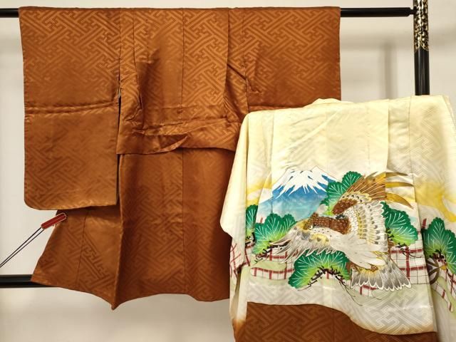 平和屋着物 七五三 男の子 祝着 羽織セット 駒刺繍 鷹 鷲 風景松文 暈し染め 金彩 洗える着物 ma
