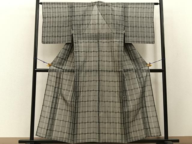 平和屋着物＊夏物 本場琉球絣 夏琉球 格子柄 正絹 hj