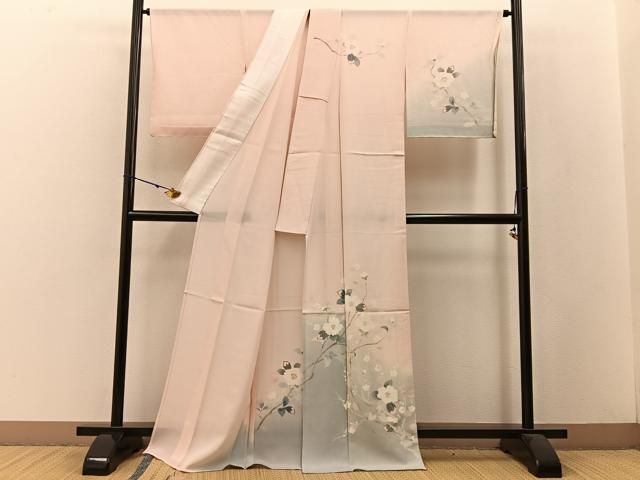 平和屋着物＊夏物 訪問着 絽 友禅 白椿に梅 暈し染め 正絹 ♥ hj