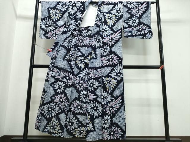 平和屋着物∴夏物 浴衣 有松鳴海絞り 切嵌菊文 綿 ng