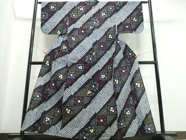 平和屋着物∴夏物 浴衣 有松鳴海絞り 斜線格子花文 綿 ♥ ng