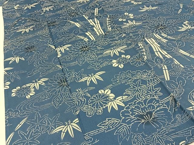 平和屋着物＊夏物 小紋 絽 藍 型染め 御所解文 正絹 逸品 BAAW5089hj