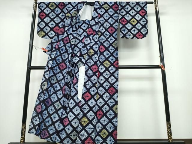 平和屋着物∴夏物 浴衣 有松鳴海絞り 菱文 綿 ng