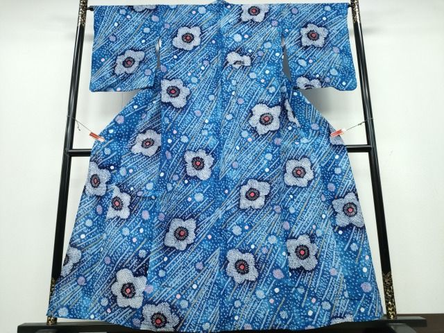 平和屋着物∴夏物 浴衣 有松鳴海絞り 竹縞舞花文 綿 ng