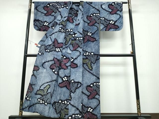 平和屋着物∴夏物 浴衣 有松鳴海絞り 松葉花文 綿 ng