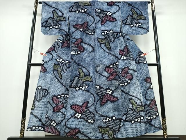 平和屋着物∴夏物 浴衣 有松鳴海絞り 松葉花文 綿 ng