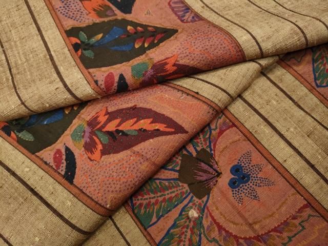 平和屋着物●上質な小紋 紬地 型染め 草花間道 ロング丈 正絹 ut