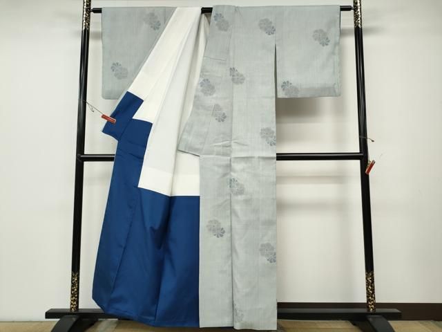 平和屋着物▽本場結城紬　重要無形文化財　単衣　風車　100亀甲　飛び亀甲柄　正絹　逸品　DAAS0322az 平和屋着物○本場結城紬 重要無形文化財 100亀甲 捻梅 飛び亀甲柄 井上