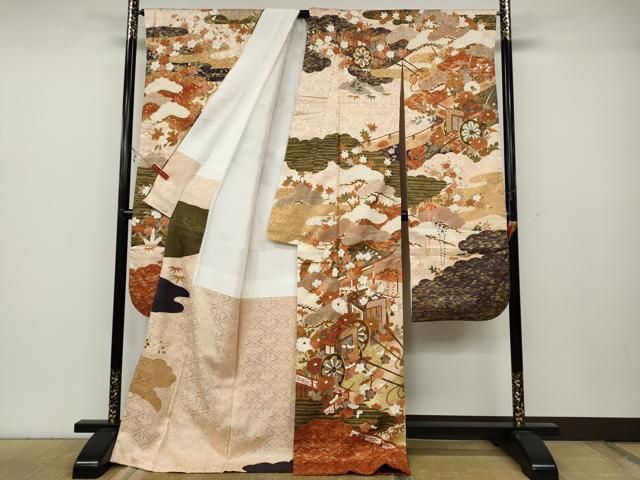 平和屋着物●豪華振袖 駒刺繍 御所車鴛鴦花文 金彩 正絹 ut