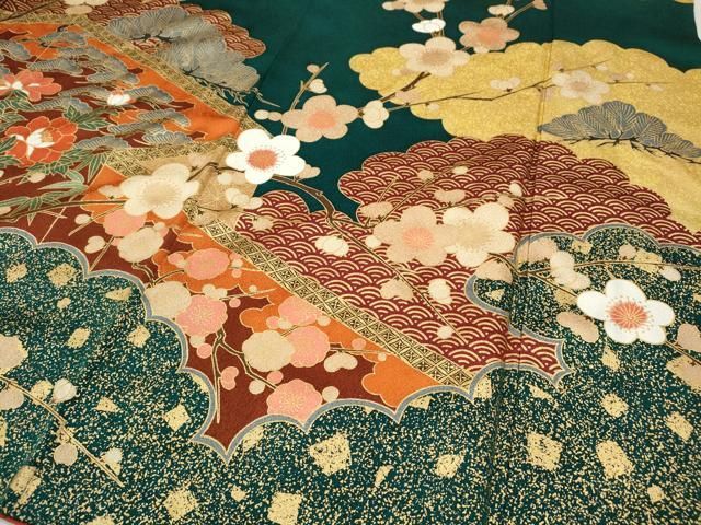  平和屋着物●豪華振袖 飛鶴屏風草花文 金銀彩 正絹 ut 振袖 着物