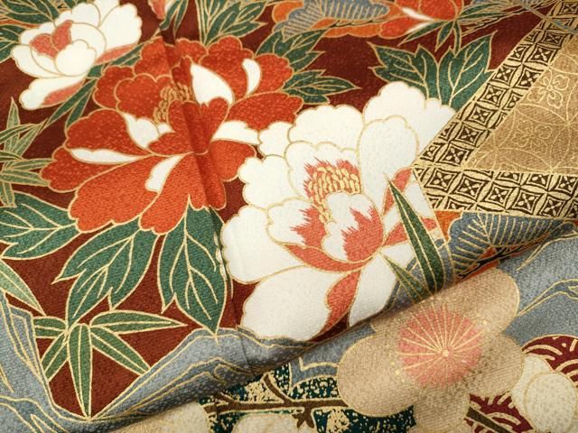 平和屋着物○豪華振袖 飛鶴屏風草花文 金銀彩 正絹 逸品 CABC2082ut