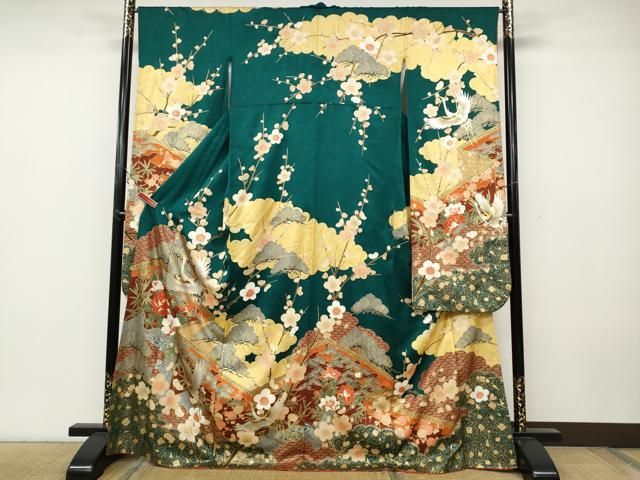 平和屋着物●豪華振袖 飛鶴屏風草花文 金銀彩 正絹 ut