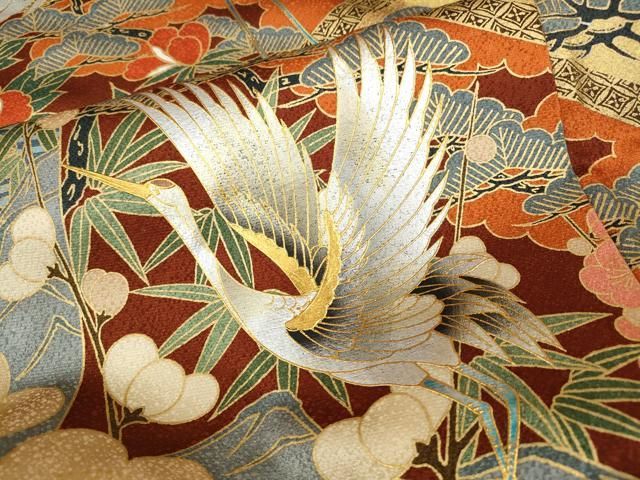 平和屋着物○豪華振袖 飛鶴屏風草花文 金銀彩 正絹 逸品 CABC2082ut