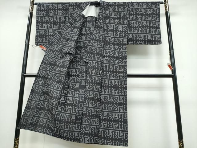 平和屋着物∴夏物 男性 浴衣 横段吉祥文 黒地 綿