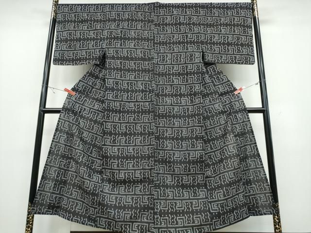 平和屋着物∴夏物 男性 浴衣 横段吉祥文 黒地 綿 ng