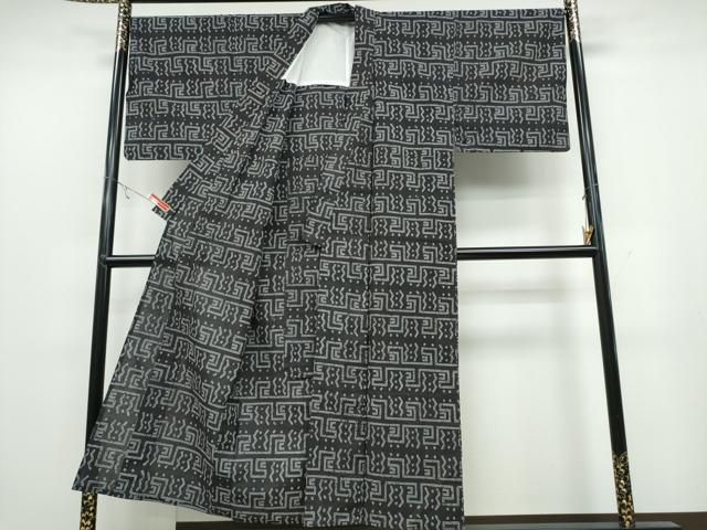 平和屋着物∴夏物 男性 浴衣 横段吉祥文 黒地 綿 ng