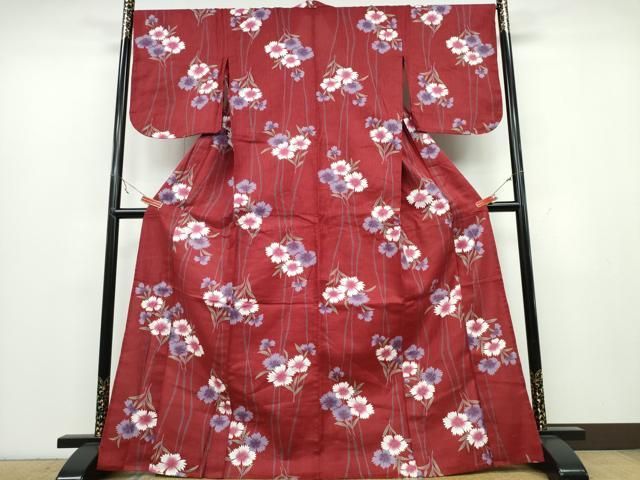 平和屋着物∴夏物 浴衣 草花文 綿 ng