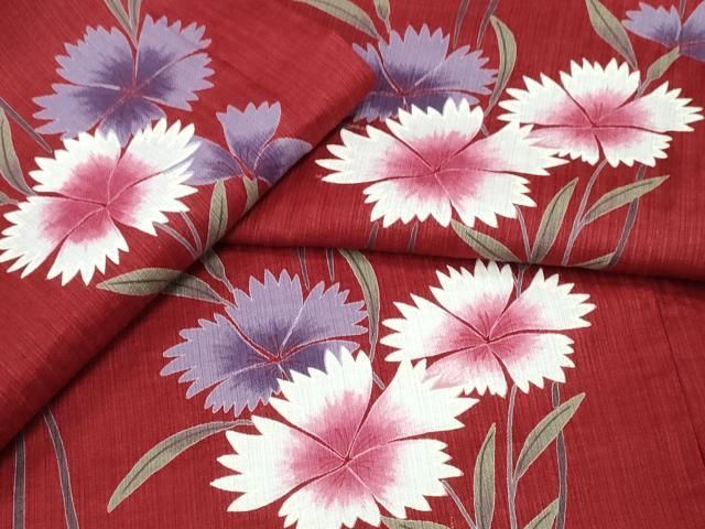 平和屋着物∴夏物 浴衣 草花文 綿 ng