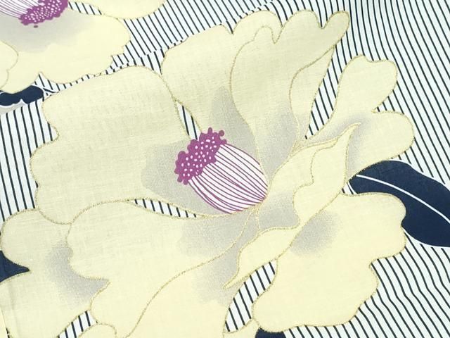 平和屋着物∴夏物 浴衣 ラメ 牡丹 綿 ng