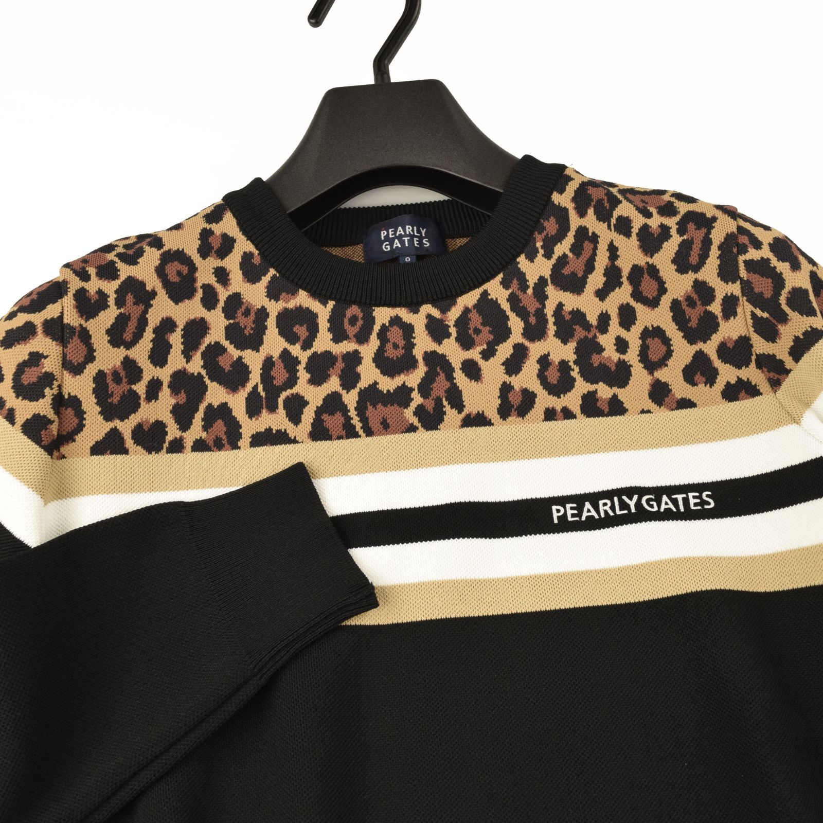 パーリーゲイツ ゴルフ レオパード柄 クルーネック長袖 ニット ウェア 2 パーリーゲイツ ゴルフ レオパード柄 クルーネック長袖 ニット ウェア