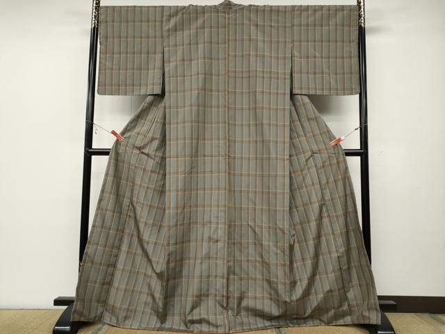 平和屋着物●上質な紬 格子柄 正絹 ut