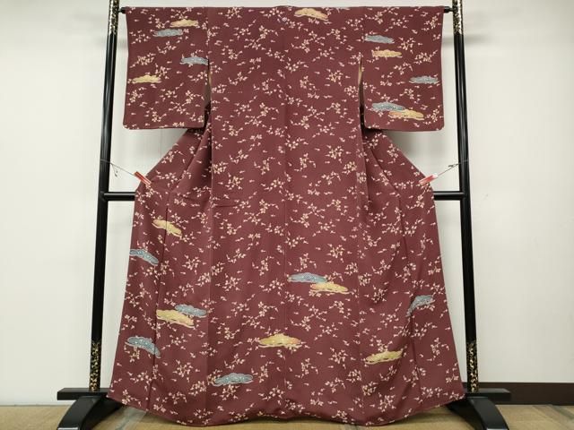 平和屋着物○訪問着 型染め 松花鳥文 鬼しぼ縮緬 正絹 逸品 CABC2108ut