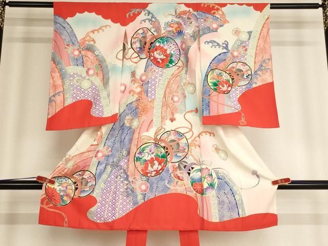 平和屋着物 七五三 女の子 ３歳 祝着 一つ身 花鼓文 ラインストーン 暈し染め 金銀彩 ja