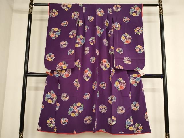 平和屋着物 七五三 女の子 ７歳 祝着 四つ身 型染め 花丸文 鬼しぼ縮緬 ja