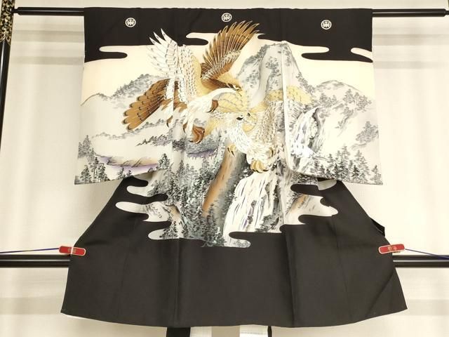 平和屋着物 七五三 男の子 三歳 一つ身 祝着 駒刺繍 鷹風景文 金彩 ja