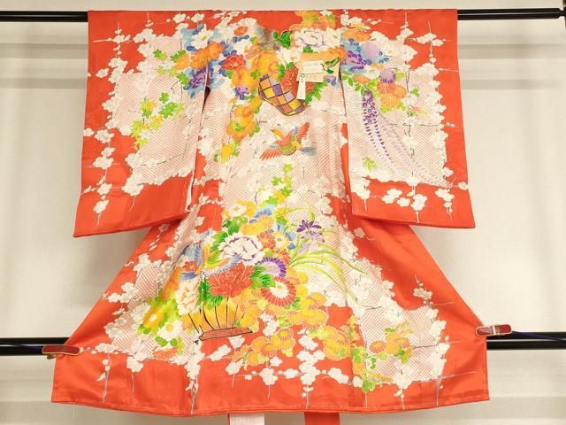 平和屋着物 お宮参り 女の子 祝着 産着 初着 のしめ 駒刺繍 花篭鳥文 金彩 ♥ ja