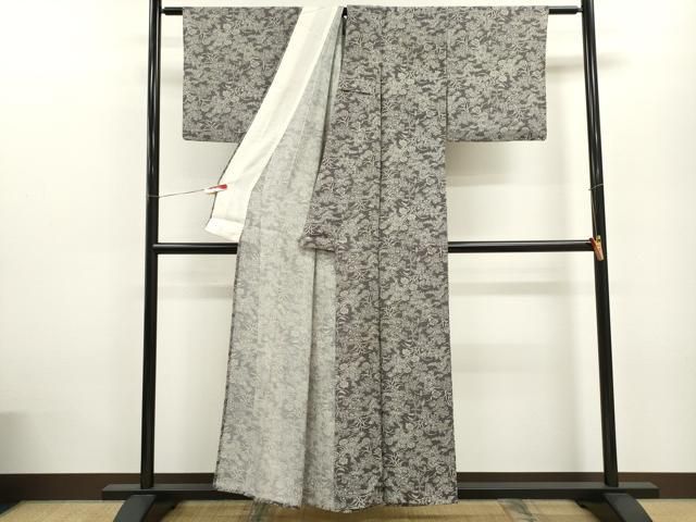  平和屋着物＊夏物 小紋 絽 草花文 正絹 ze 小紋 着物