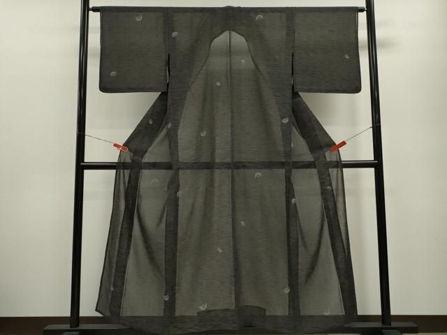 平和屋着物＊夏物 紗紬 霞籬文 黒地 正絹 ze