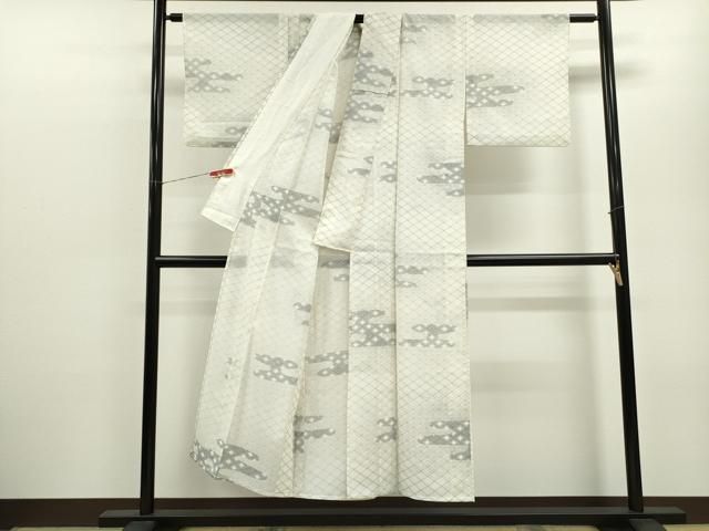 平和屋着物＊夏物 小紋 絽 エ霞七宝文 洗える着物 ze