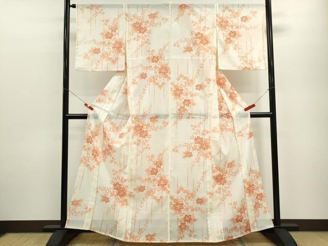 平和屋着物＊夏物 小紋 絽 枝花文 銀彩 洗える着物 ze