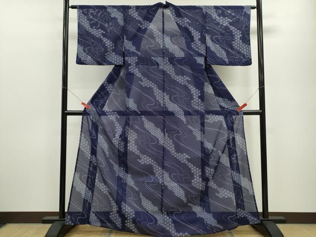 平和屋着物＊夏物 小紋 絽 流水花文 洗える着物 ze