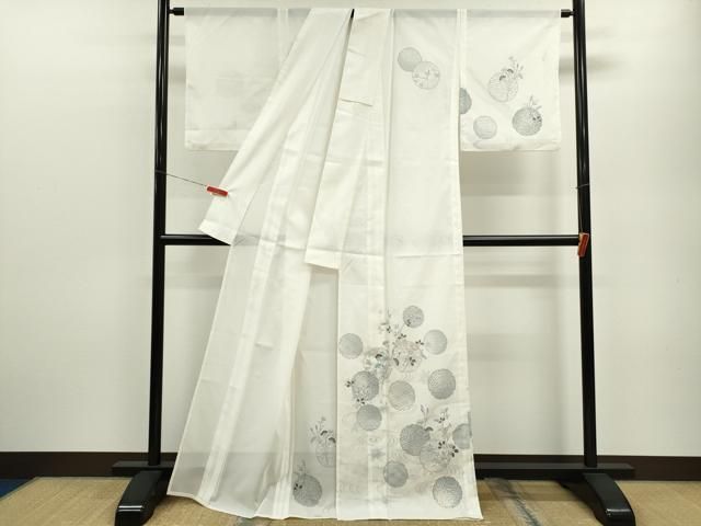 平和屋着物＊夏物 訪問着 絽 雪輪重ね流水草花文 金彩 洗える着物 ze