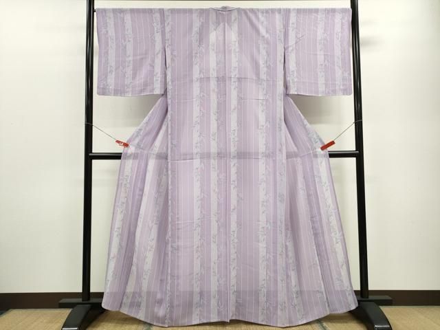 平和屋着物＊夏物 小紋 絽 縞 南天文 たたき染め 洗える着物 ze