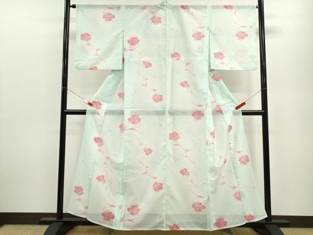 平和屋着物＊夏物 小紋 絽 枝花文 洗える着物 ze