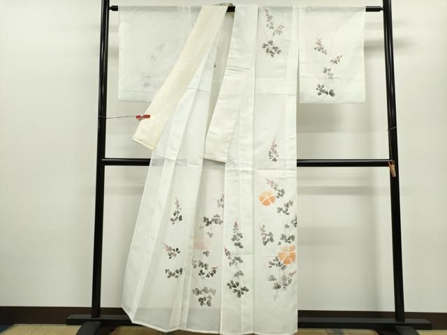 平和屋着物＊夏物 訪問着 絽 手描き 草花文 洗える着物 ze