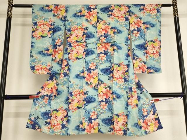 平和屋着物∵子供 女の子 小紋 単衣 草花文 暈し染め ja