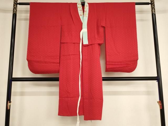 平和屋着物∵子供 女の子 長襦袢 無双仕立て 麻の葉地紋 赤色 ja