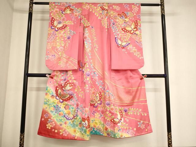 平和屋着物 七五三 女の子 ７歳 祝着 花蝶文 暈し染め 金彩 ja