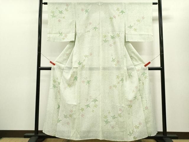 平和屋着物＊夏物 小紋 絽 手描き 枝楓文 たたき染め 正絹 ze