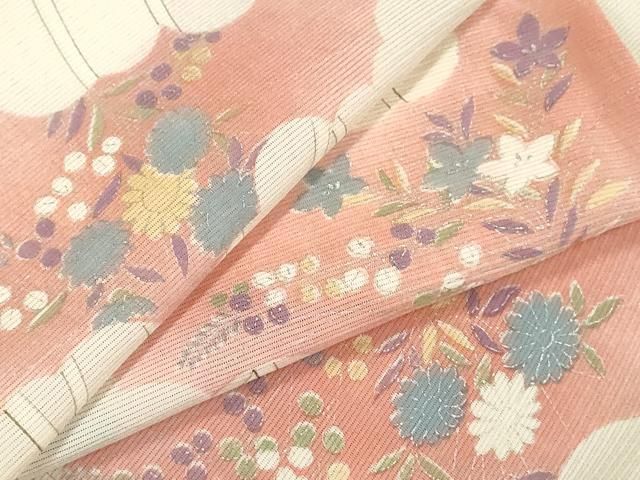 平和屋着物＊夏物 小紋 絽 草花文 銀彩 正絹 ze