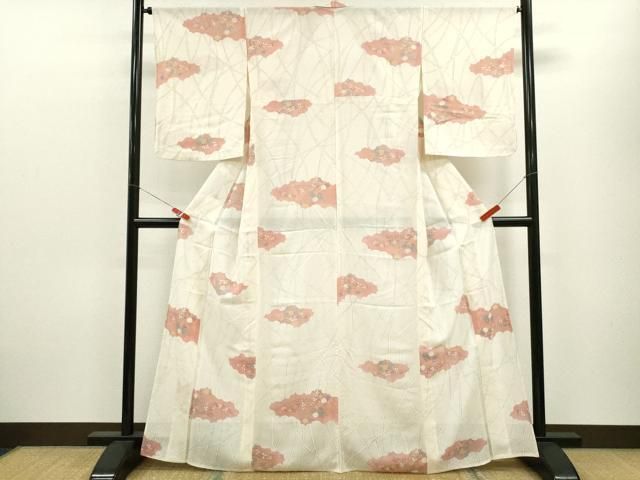 平和屋着物＊夏物 小紋 絽 草花文 銀彩 正絹 ze