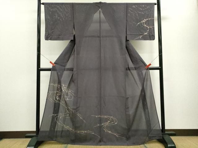 平和屋着物＊夏物 訪問着 絽 トンボ 枝葉文 金銀彩 正絹 ze